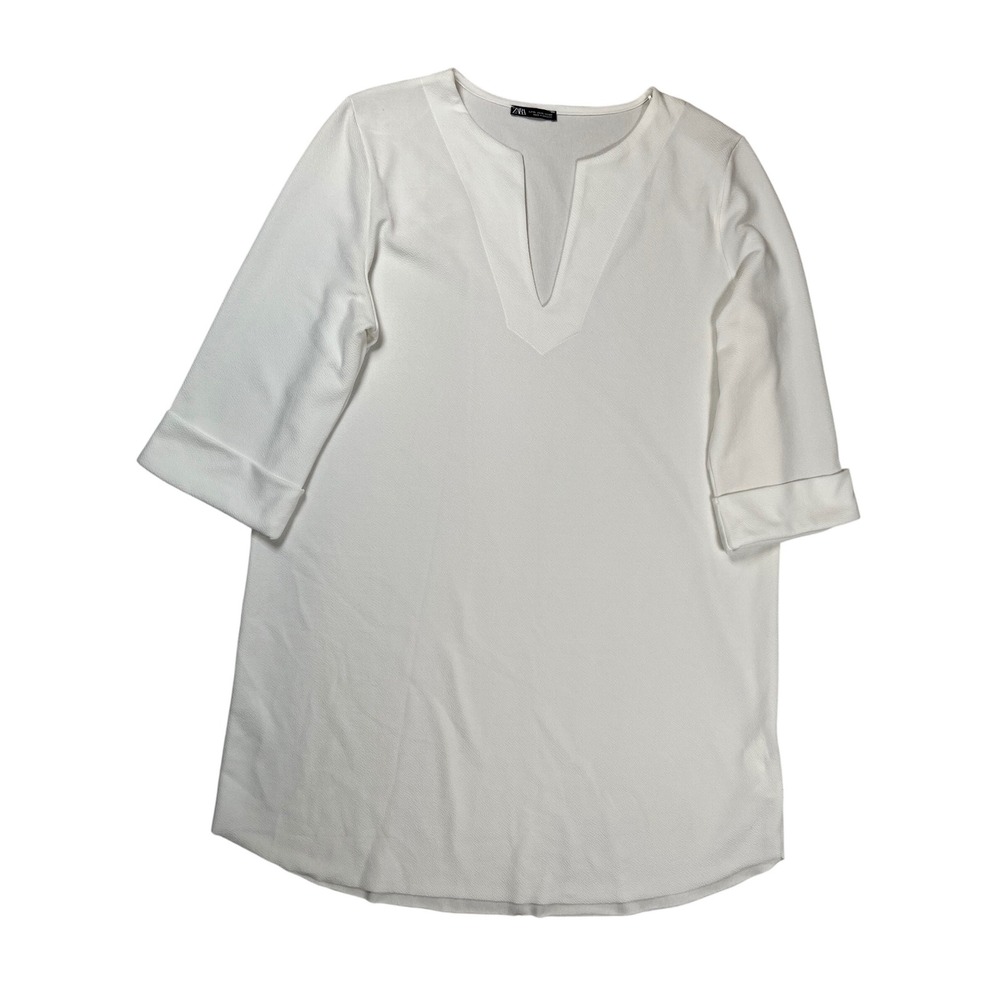 Zara Women's White V-Neck Tunic‎ Dress Sz XL Beach Casual Summer Travel Vacation